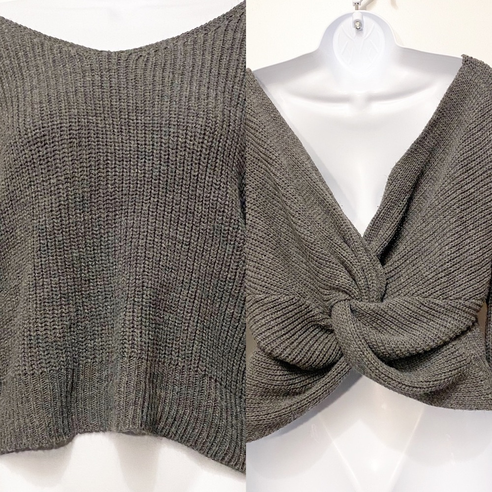 Don’t Ask Why Gray Knit Sweater with Back Twist